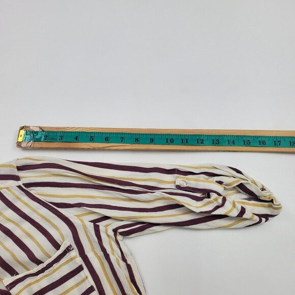 Market & Spruce Womens Striped Button Up Blouse Top Sz M Roll Tab Sleeve Pocket - Picture 8 of 8